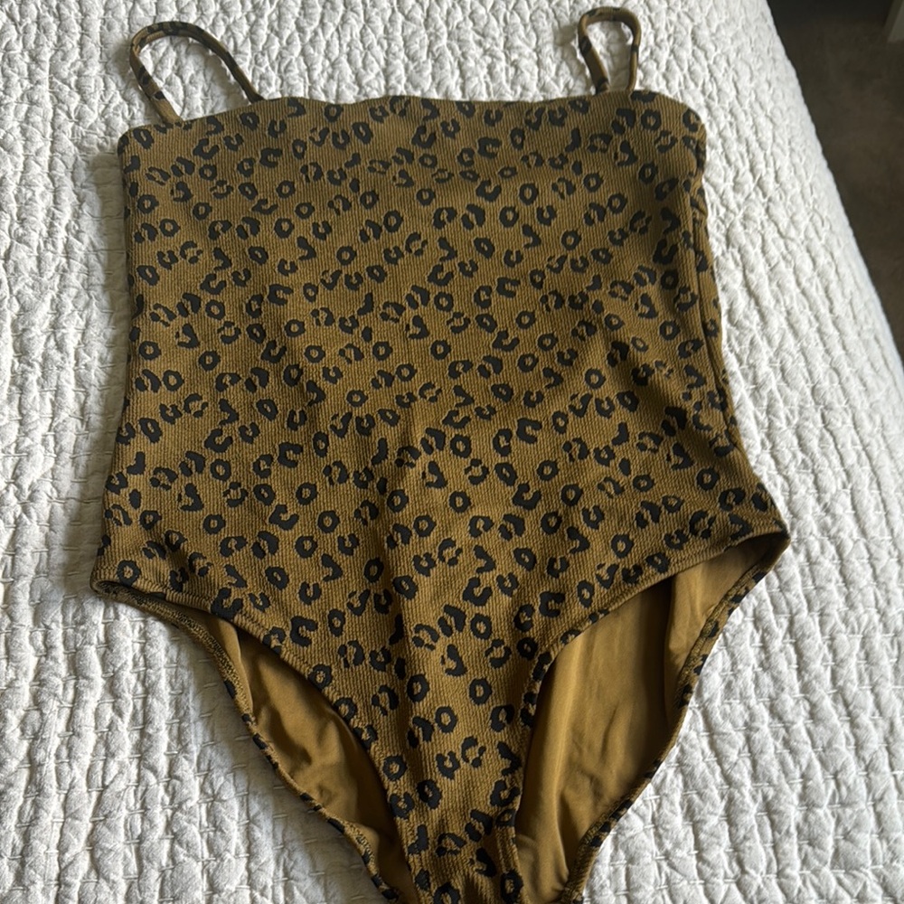 aerie Olive Green Leopard One-Piece Swimsuit